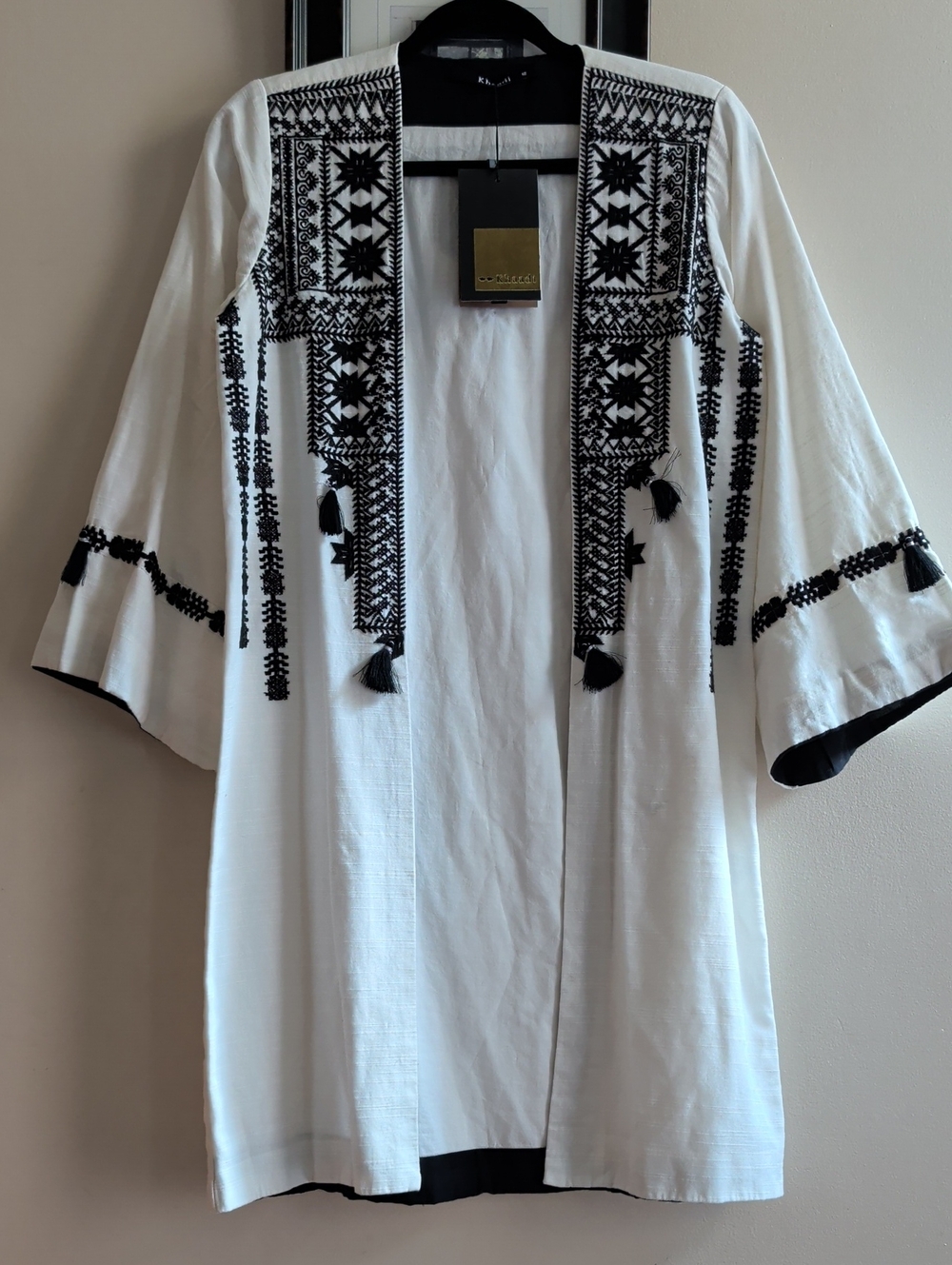 White Open Front Embroidered Kimono Cardigan